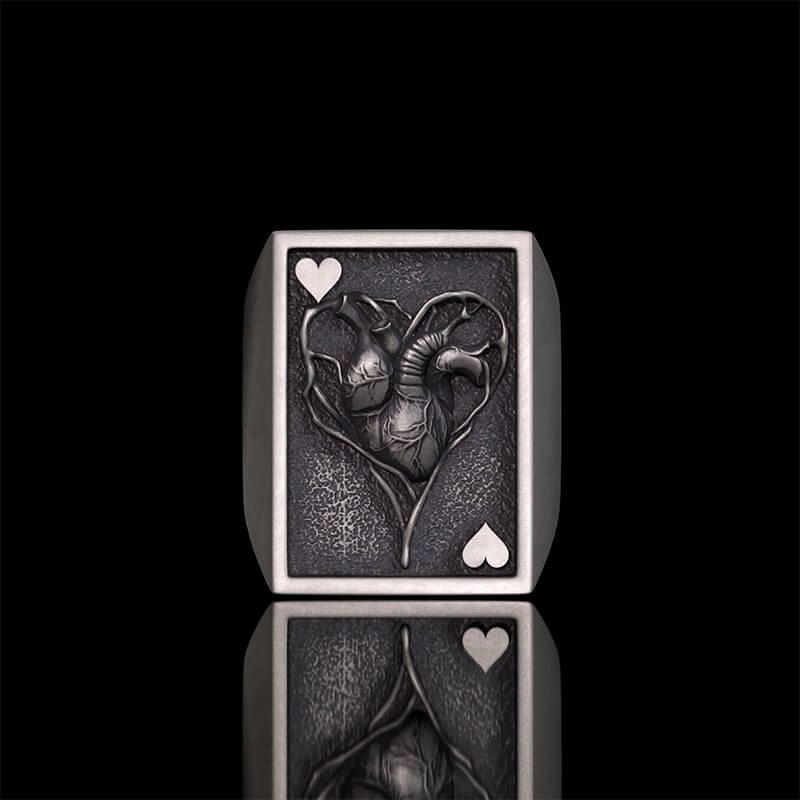 Vintage Square Skull Playing Card Sterling Silver Ring