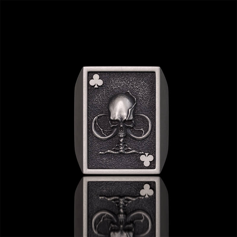 Vintage Square Skull Playing Card Sterling Silver Ring