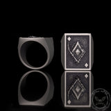 Vintage Square Skull Playing Card Sterling Silver Ring