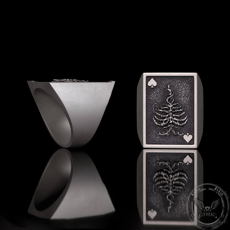 Vintage Square Skull Playing Card Sterling Silver Ring | Gthic.com