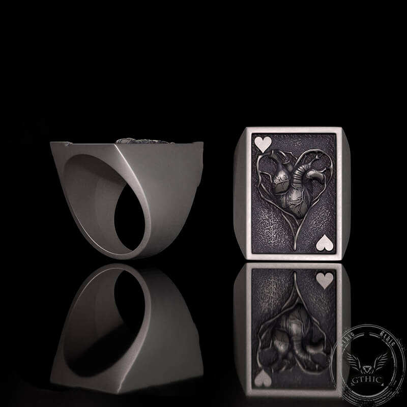 Vintage Square Skull Playing Card Sterling Silver Ring