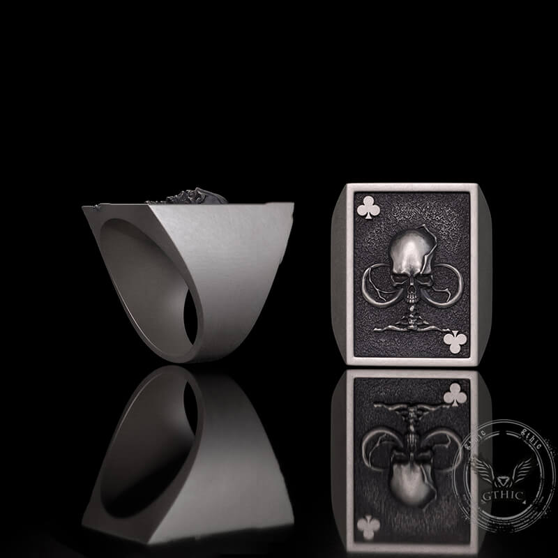 Vintage Square Skull Playing Card Sterling Silver Ring