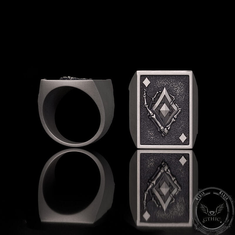 Vintage Square Skull Playing Card Sterling Silver Ring