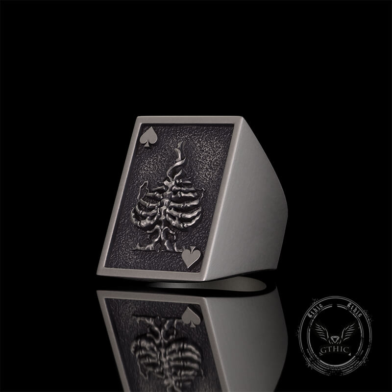 Vintage Square Skull Playing Card Sterling Silver Ring | Gthic.com
