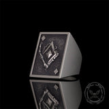 Vintage Square Skull Playing Card Sterling Silver Ring