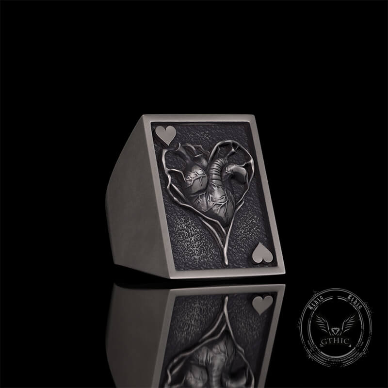 Vintage Square Skull Playing Card Sterling Silver Ring