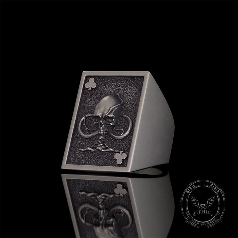 Vintage Square Skull Playing Card Sterling Silver Ring