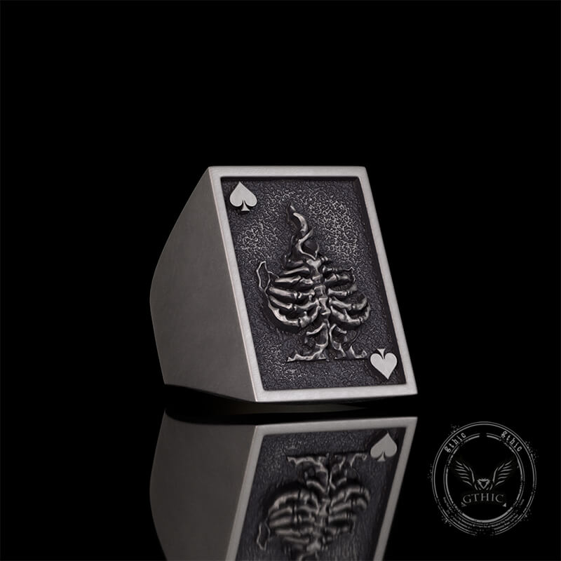 Vintage Square Skull Playing Card Sterling Silver Ring | Gthic.com