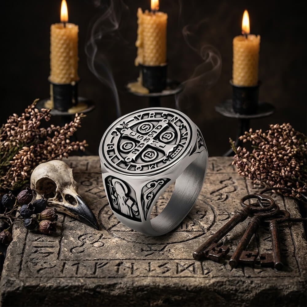 Vintage St. Benedict Exorcism Stainless Steel Ring | Gthic.com