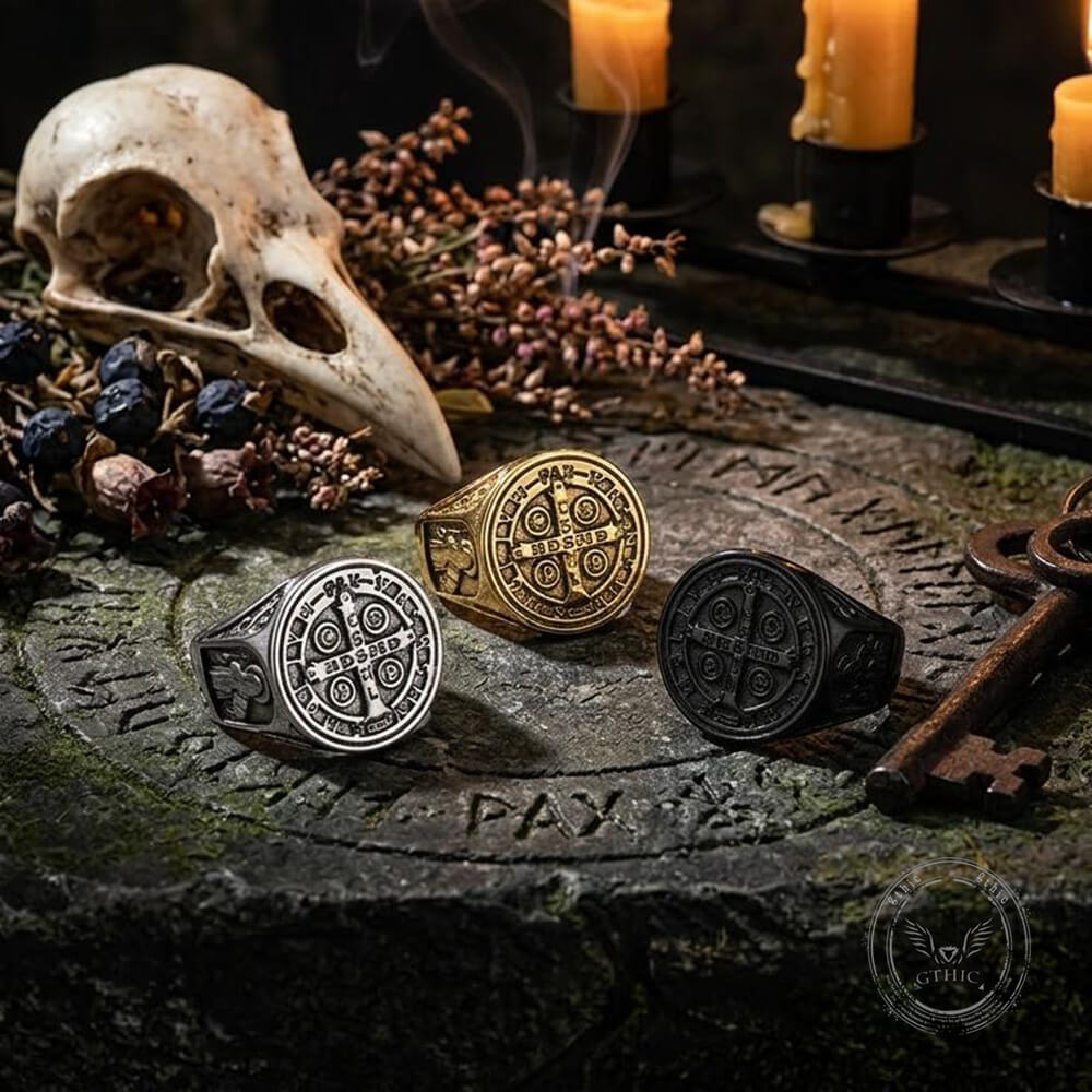 Vintage St. Benedict Exorcism Stainless Steel Ring | Gthic.com