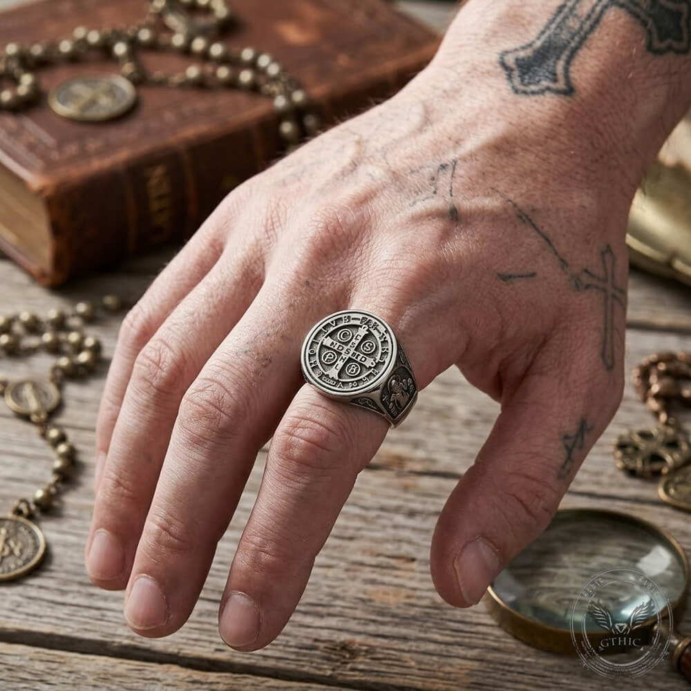 Vintage St. Benedict Exorcism Stainless Steel Ring | Gthic.com
