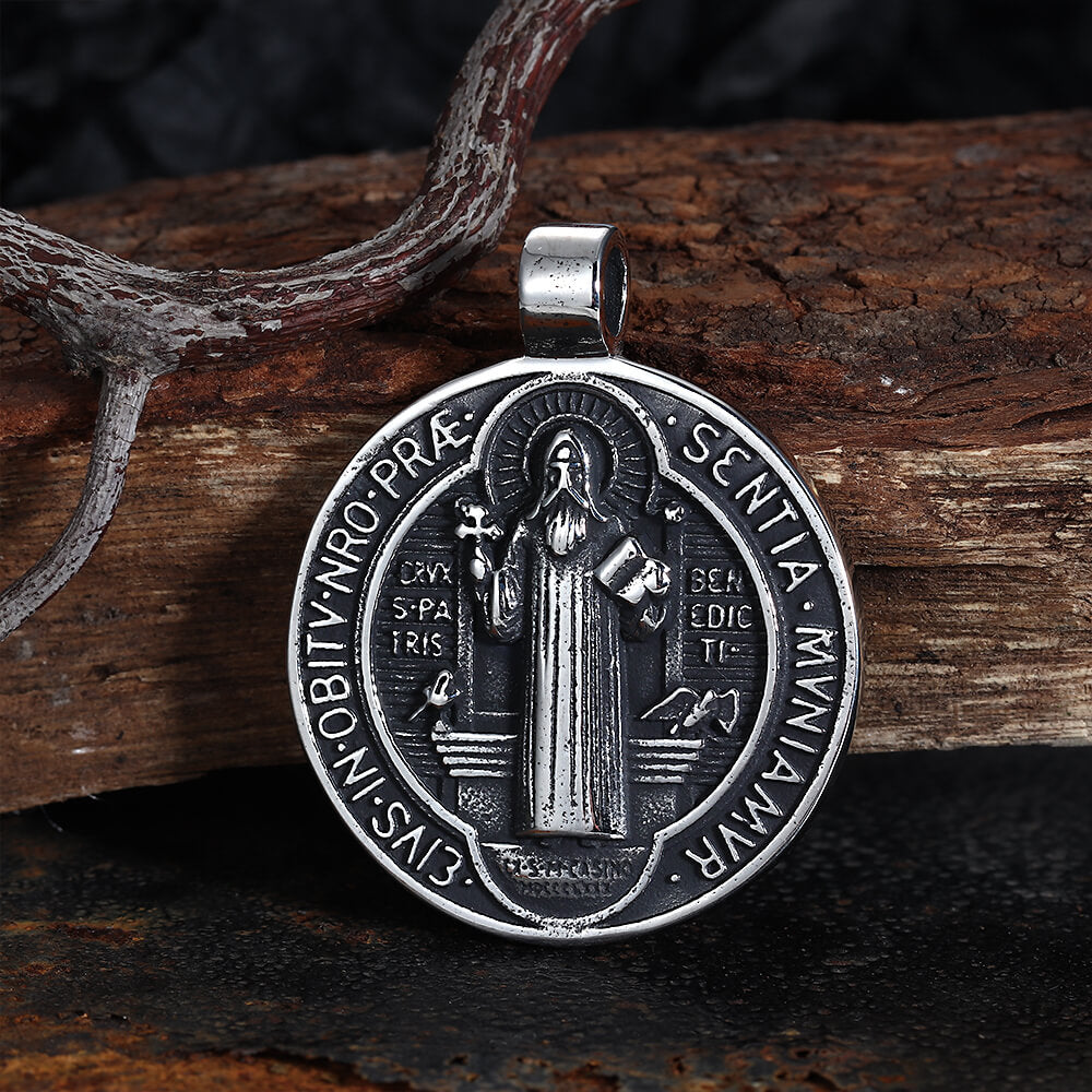 Vintage St. Benedict Medal Stainless Steel Pendant