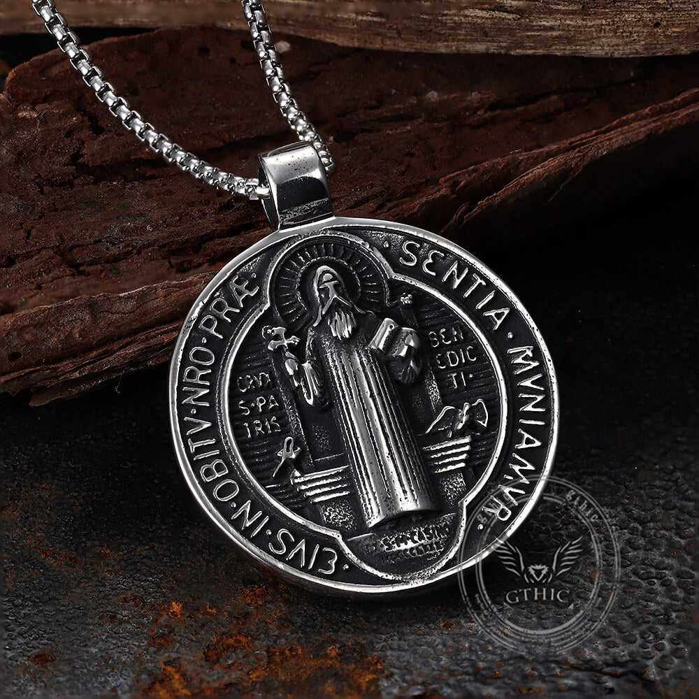 Vintage St. Benedict Medal Stainless Steel Pendant