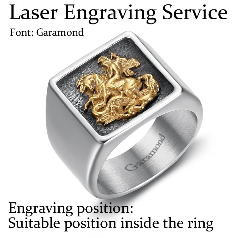 Vintage St. George Dragon Knight Slayer Stainless Steel Ring | Gthic.com