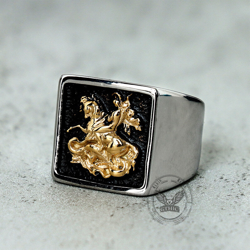 Vintage St. George Dragon Knight Slayer Stainless Steel Ring