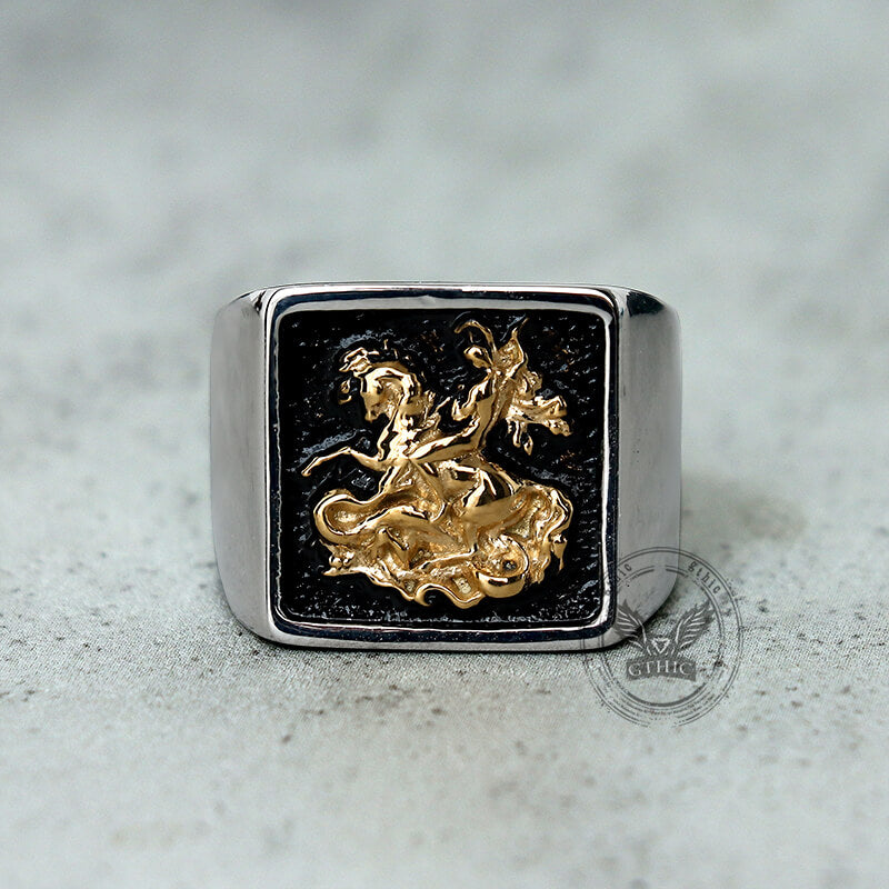 Vintage St. George Dragon Knight Slayer Stainless Steel Ring
