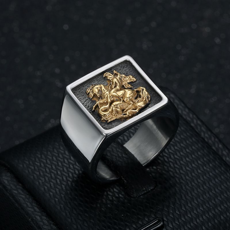 Vintage St. George Dragon Knight Slayer Stainless Steel Ring | Gthic.com