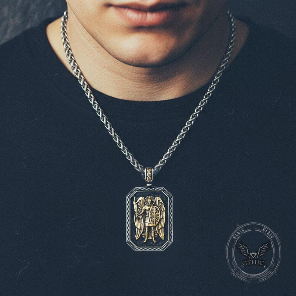 Vintage St. Michael Archangel Medal Stainless Steel Pendant | Gthic.com