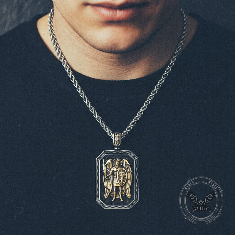 Vintage St. Michael Archangel Medal Stainless Steel Pendant | Gthic.com