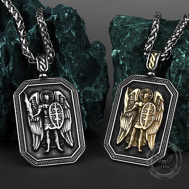 Vintage St. Michael Archangel Medal Stainless Steel Pendant | Gthic.com