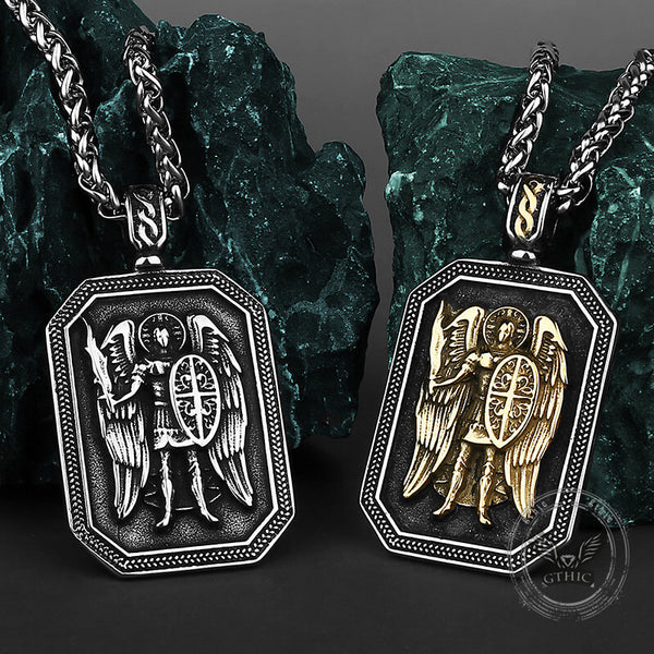 Vintage St. Michael Archangel Medal Stainless Steel Pendant | Gthic.com
