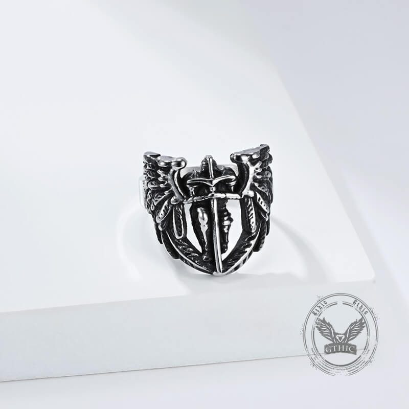 Vintage St. Michael Archangel Stainless Steel Hollow Ring
