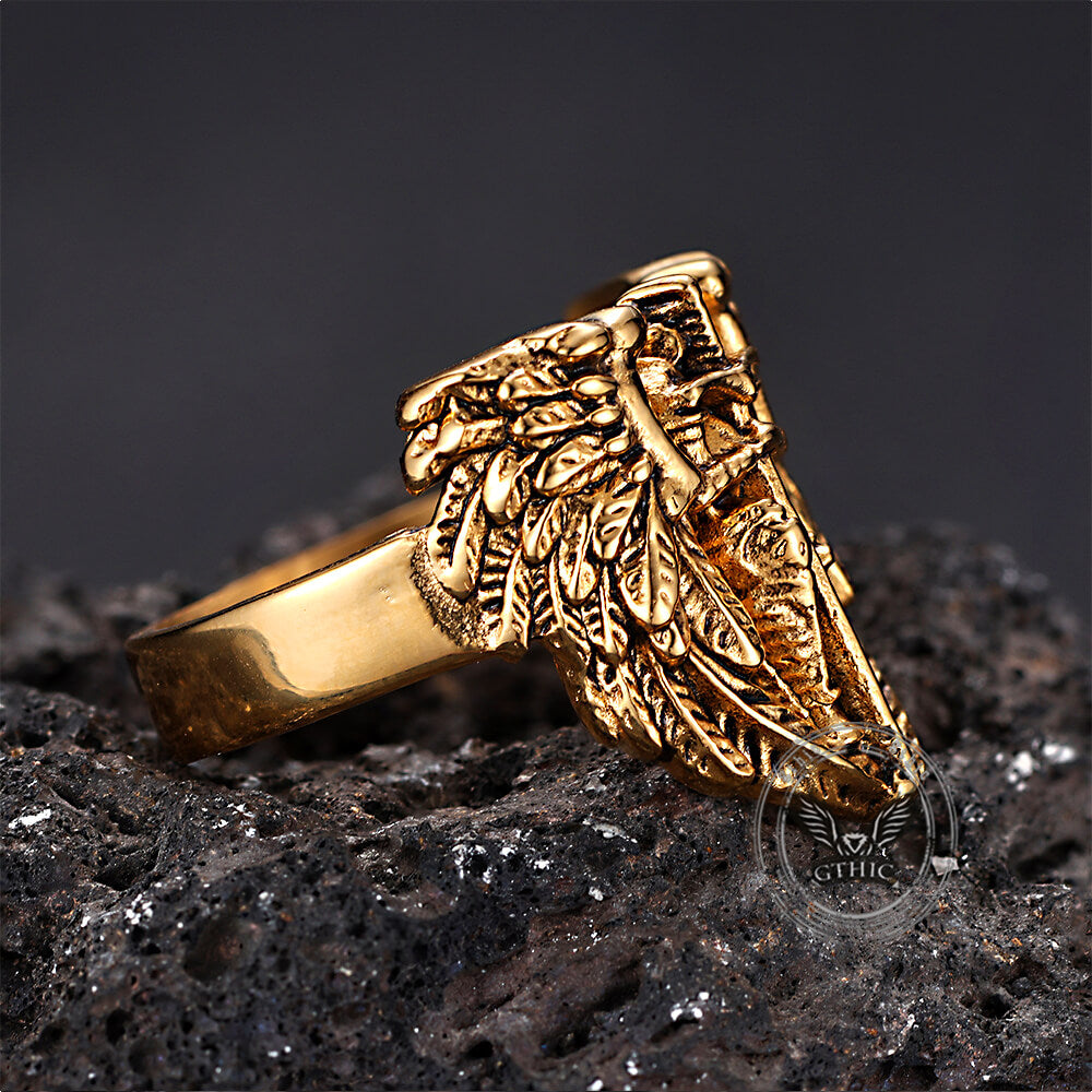 Vintage St. Michael Archangel Stainless Steel Hollow Ring