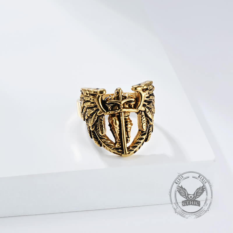 Vintage St. Michael Archangel Stainless Steel Hollow Ring