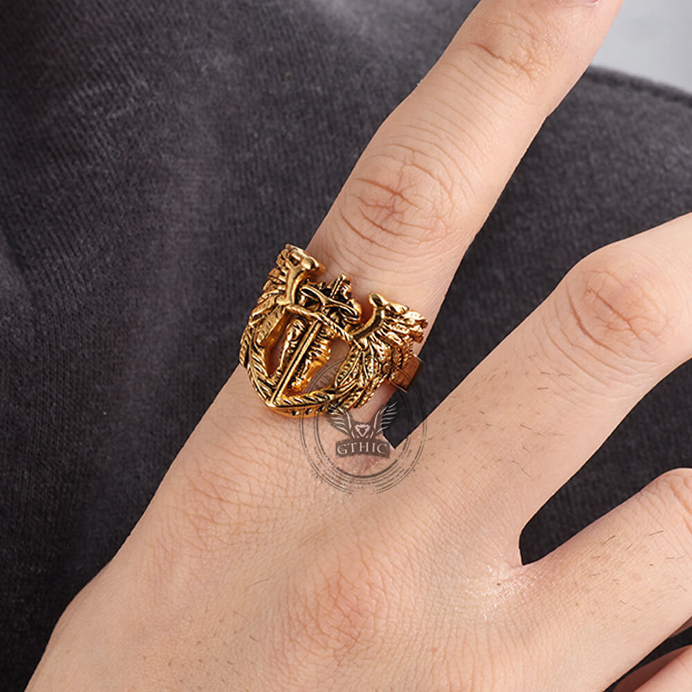 Vintage St. Michael Archangel Stainless Steel Hollow Ring | Gthic.com