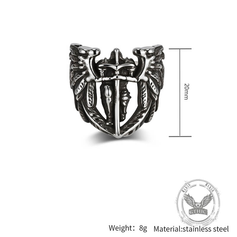 Vintage St. Michael Archangel Stainless Steel Hollow Ring