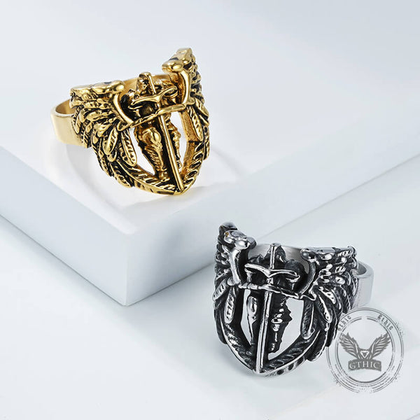 Vintage St. Michael Archangel Stainless Steel Hollow Ring | Gthic.com