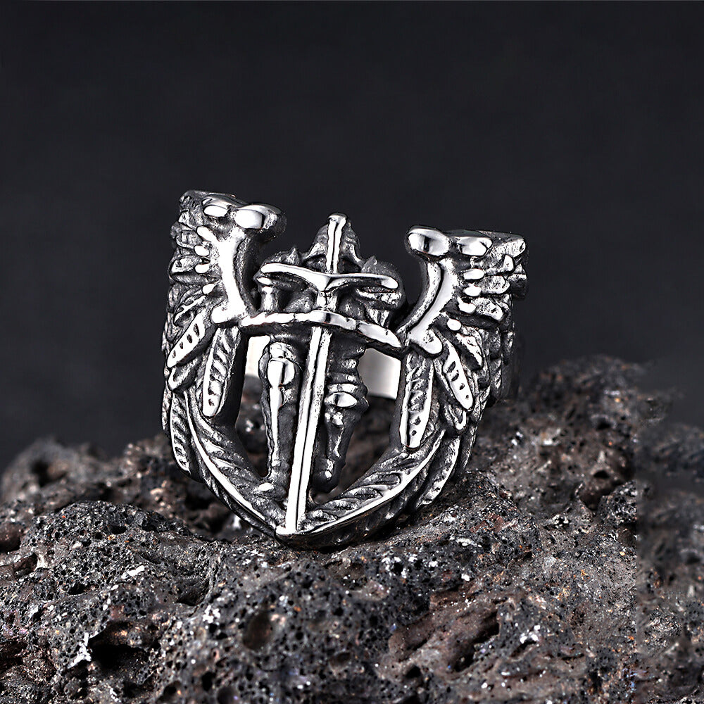 Vintage St. Michael Archangel Stainless Steel Hollow Ring
