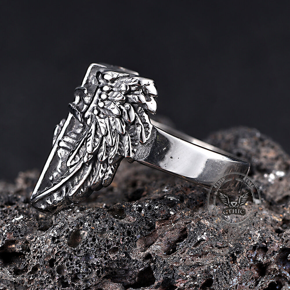 Vintage St. Michael Archangel Stainless Steel Hollow Ring