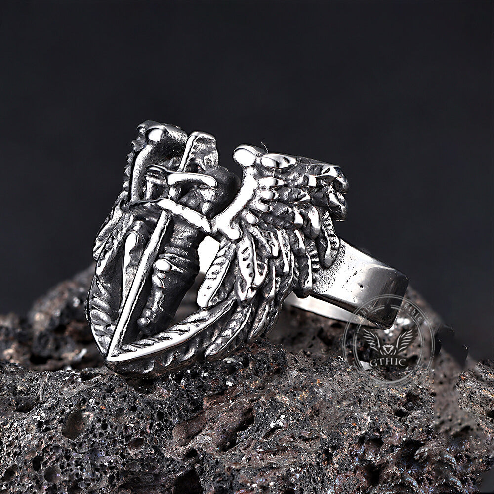 Vintage St. Michael Archangel Stainless Steel Hollow Ring