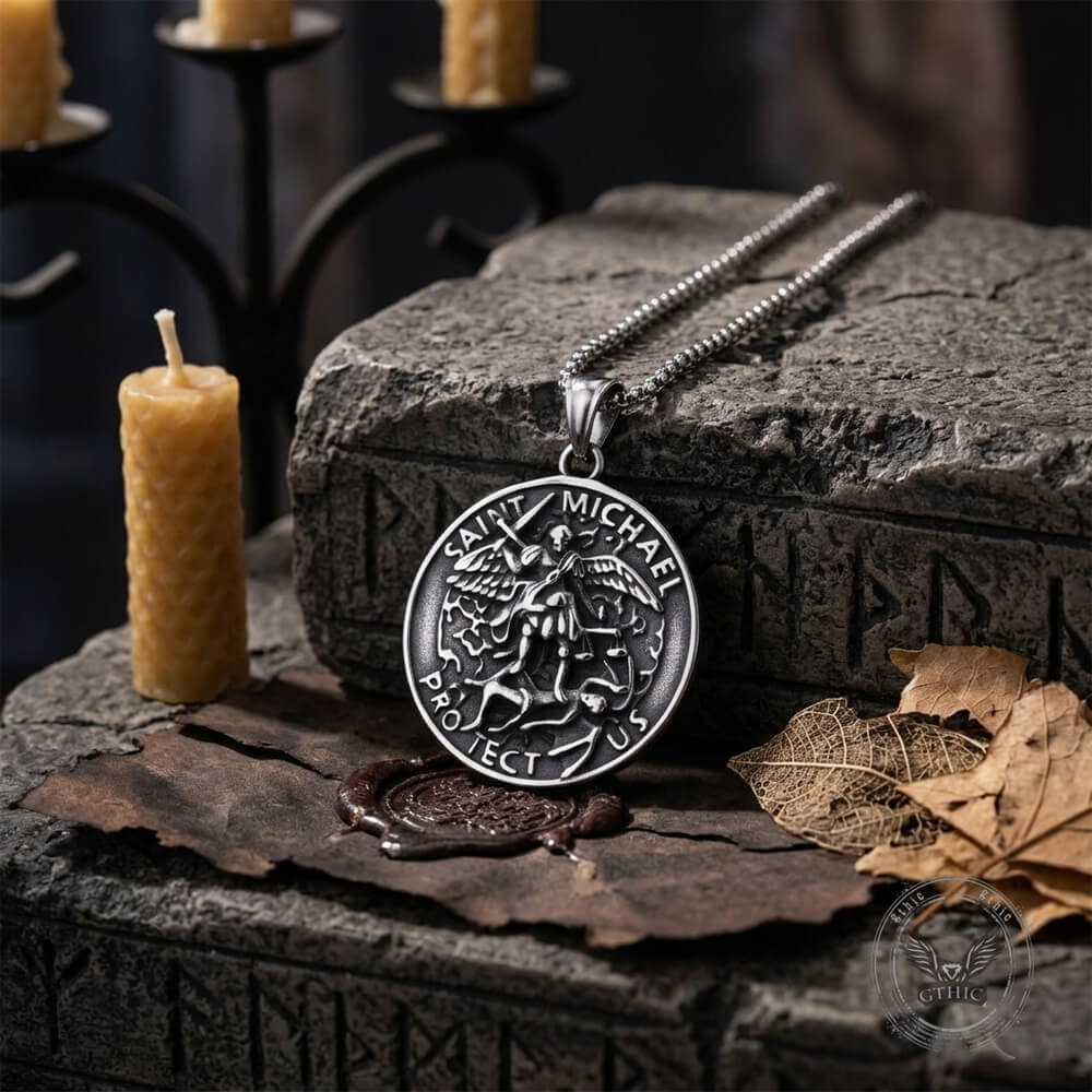 Vintage St. Michael Archangel Stainless Steel Sacred Pendant | Gthic.com
