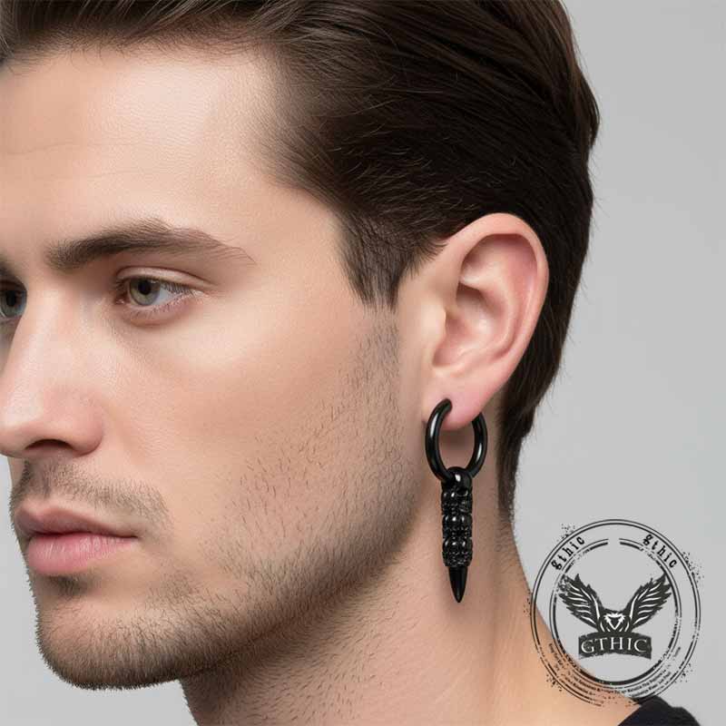 Vintage Stacked Skull Bullet Stainless Steel Earrings 02 | Gthic.com