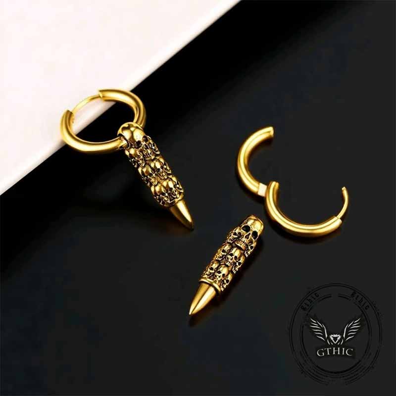 Vintage Stacked Skull Bullet Stainless Steel Earrings 03 | Gthic.com