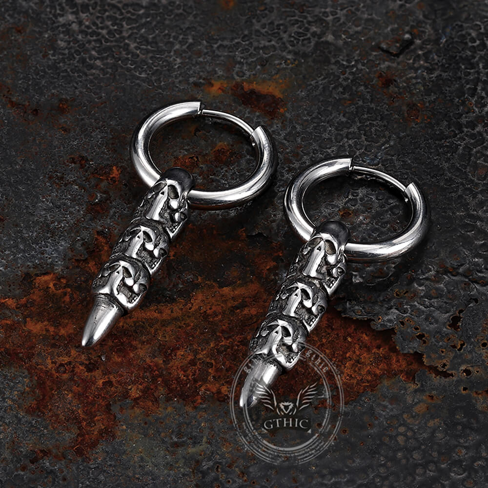 Vintage Stacked Skull Bullet Stainless Steel Earrings | Gthic.com