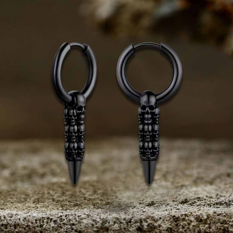 Vintage Stacked Skull Bullet Stainless Steel Earrings