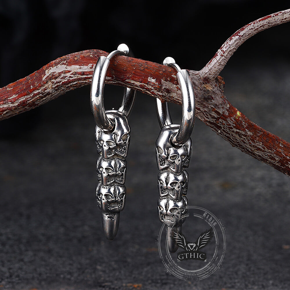 Vintage Stacked Skull Bullet Stainless Steel Earrings