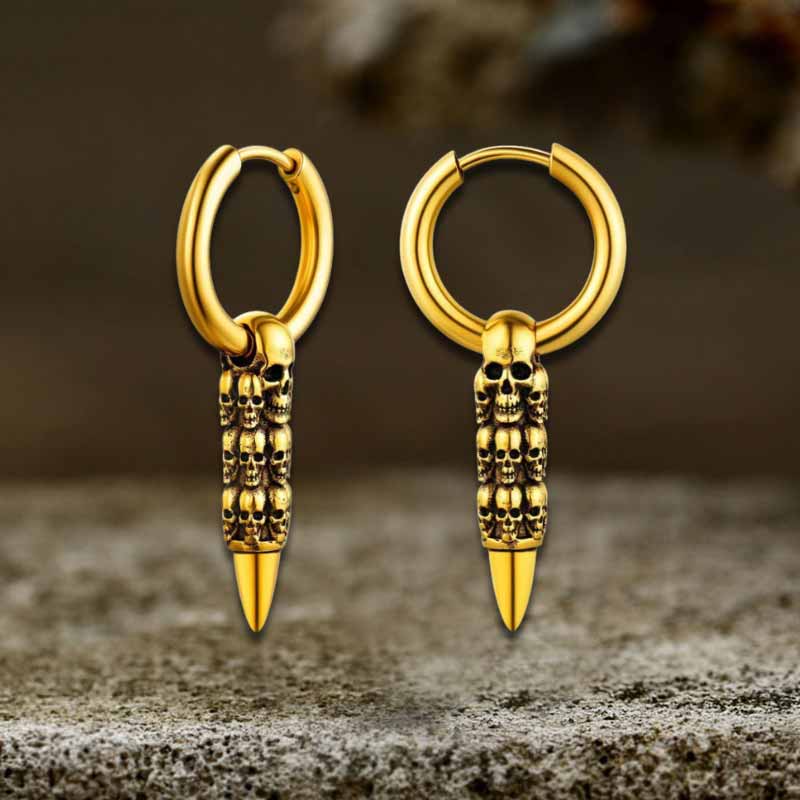 Vintage Stacked Skull Bullet Stainless Steel Earrings