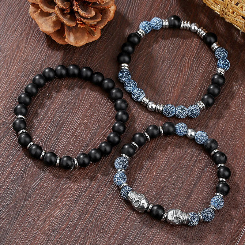 Vintage Stacking Stainless Steel Skull Beaded Bracelet | Gthic.com