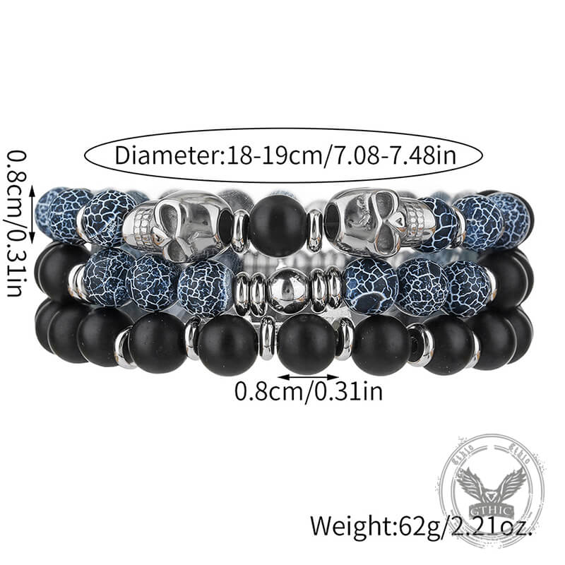 Vintage Stacking Stainless Steel Skull Beaded Bracelet