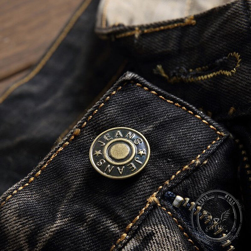 Vintage Street Wings Embroidery Ripped Straight Jeans | Gthic.com