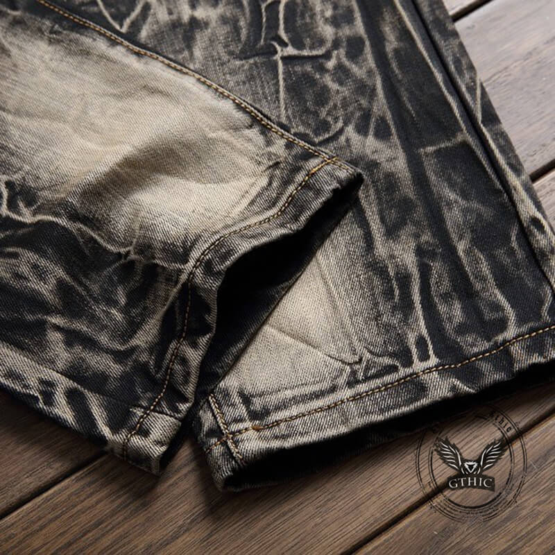 Vintage Street Wings Embroidery Ripped Straight Jeans | Gthic.com