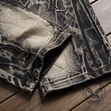 Vintage Street Wings Embroidery Ripped Straight Jeans | Gthic.com