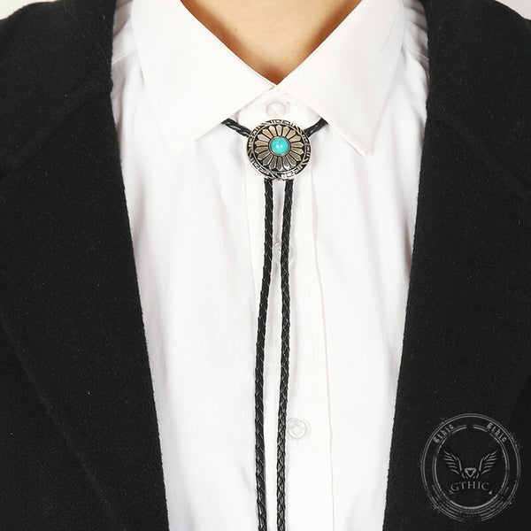 Vintage Sunflower Design Turquoise Alloy Bolo Tie 01 | Gthic.com