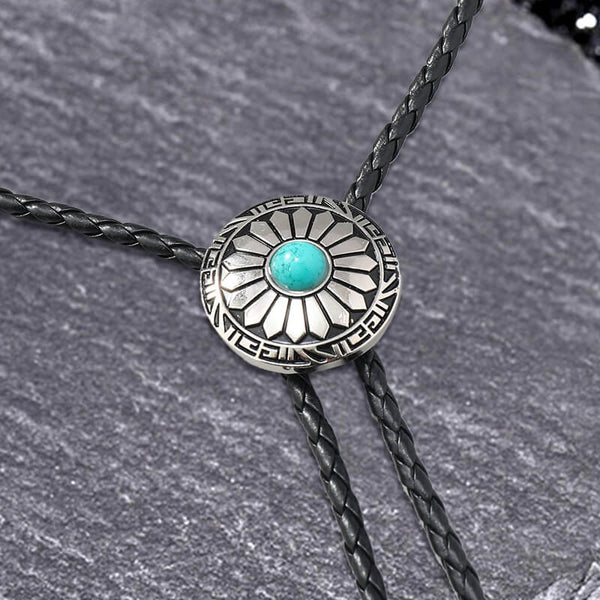 Vintage Sunflower Design Turquoise Alloy Bolo Tie 02 | Gthic.com