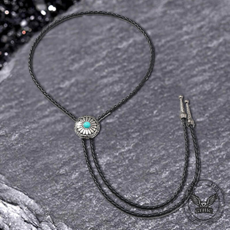 Vintage Sunflower Design Turquoise Alloy Bolo Tie 03 | Gthic.com