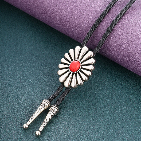 Vintage Sunflower Gemstone Alloy Bolo Tie | Gthic.com